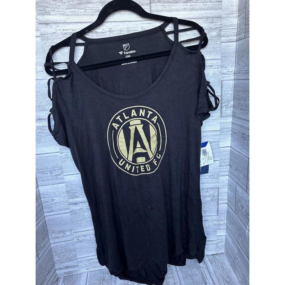Atlanta United FC Women's Lattice Shoulder T-Shirt L Black Fanatics MLS NWT